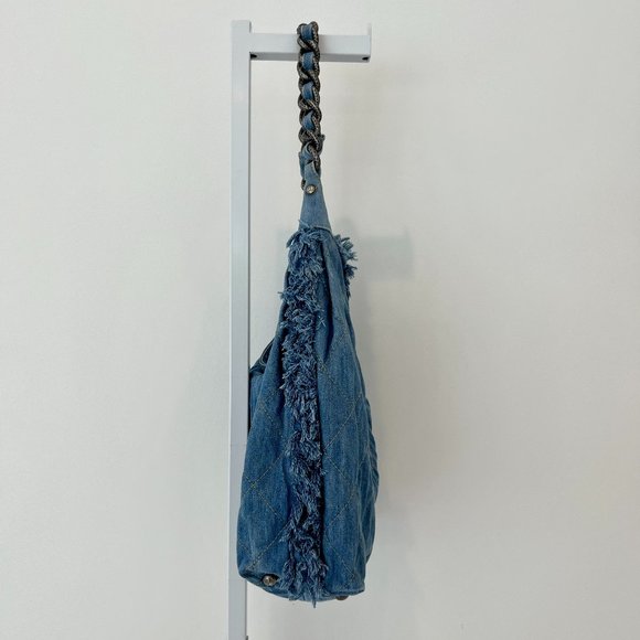 CHANEL DENIM FRINGE HOBO SHOULDER BAG - Picture 5 of 17